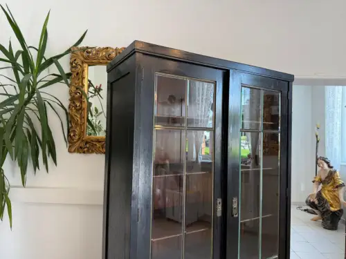 Original Jugendstil Vitrine Bücherschrank Vitrinenschrank Schwarz Antik G2059