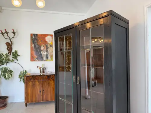 Original Jugendstil Vitrine Bücherschrank Vitrinenschrank Schwarz Antik G2059