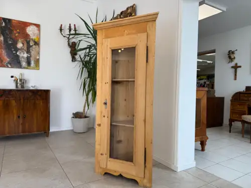 Bäuerlicher Eckschrank Eckvitrine Naturholz G2064