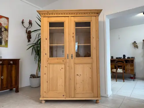 Bäuerliche Vitrine Bauernvitrine Bauernschrank Naturholz Bücherschrank G2117