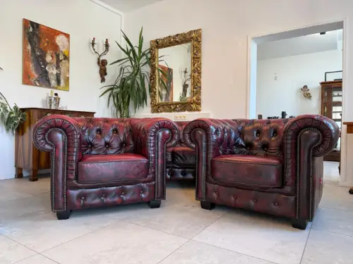 Chesterfield Ensemble 3 teilig Ledersofa Fauteuils Clubmöbel Cultmöbel G2127 