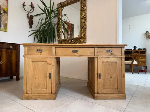 Bäuerlicher Naturholz Jugendstil Schreibtisch - Massivholz Bauernmöbel G2136