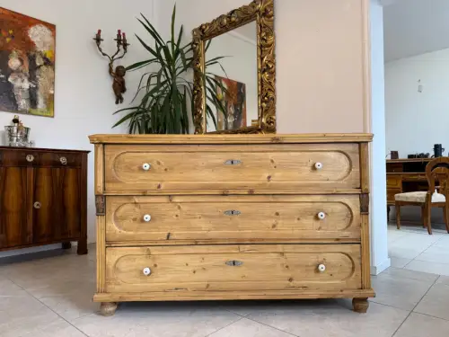 Originale Biedermeier Kommode Antik 3 Laden aus Fichtenholz Weichholz G2134