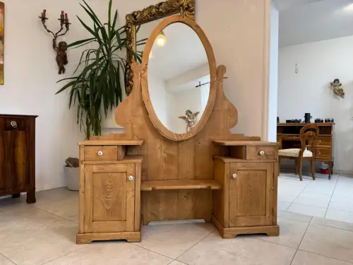 Jugendstil Spiegelanrichte Psyche Antikes Möbelstück mit Schwenkspiegel G2138