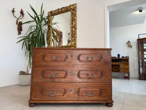 Barock Kommode Eichenholz Knochenbarock mit Schnitzarbeit G2152