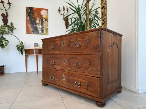 Barock Kommode Eichenholz Knochenbarock mit Schnitzarbeit G2152