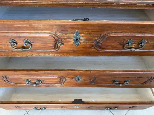 Barock Kommode Eichenholz Knochenbarock mit Schnitzarbeit G2152