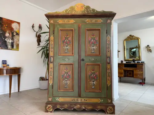 Originaler Voglauer Schrank Bauernschrank Anno 1800 Altgrün Antik G2171
