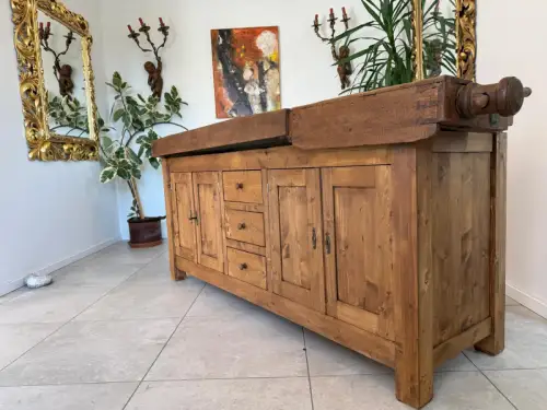 Urige Hobelbank Werkbank Pult Tresen Ladenschrank Antik G2191
