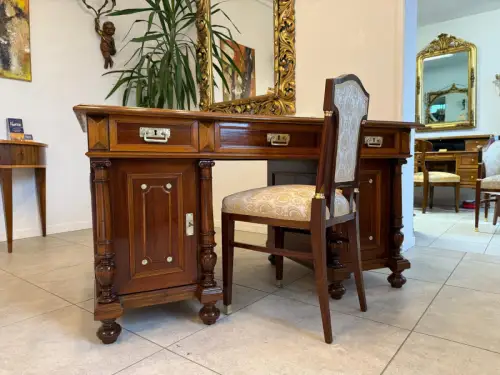 Restaurierter Original Gründerzeit Säulen Schreibtisch Sekretär Eichenholz G2240