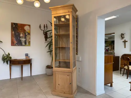 Bäuerliche Jugendstil Vitrine Bauernvitrine Naturholz Bücherschrank antik G2251