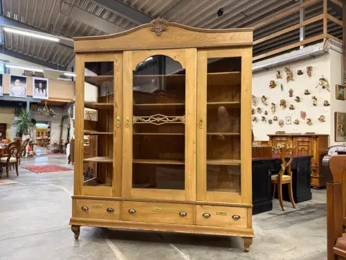 Antiker Bäuerlicher Bücherschrank Große Bibliotheksvitrine Glasschrank G2265