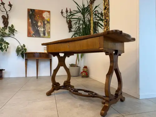 Biedermeier Tisch Schreibtisch Sekretär Marketiert Intarsien Antiquität G2373