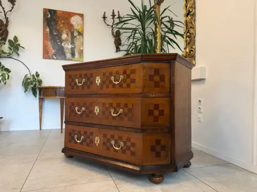 Barock Kommode Eichenholz 1820 Obstholz Marketerien Antiquität Eichenholz  G2368