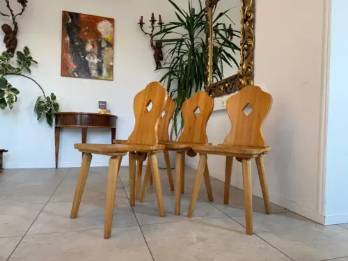 4 Antike Weichholz Kiefernholz Bauernsessel Sessel G1045-1