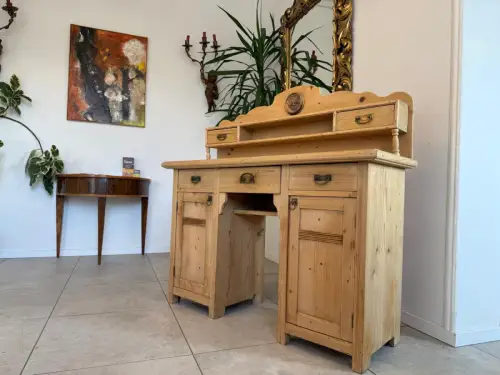 Bäuerlicher Jugendstil Aufsatz Schreibtisch Sekretär Naturholz Antik Alt G1047-1
