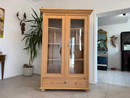 Bäuerliche Jugendstil Vitrine Bauernvitrine Bauernschrank Naturholz Bücherschran
