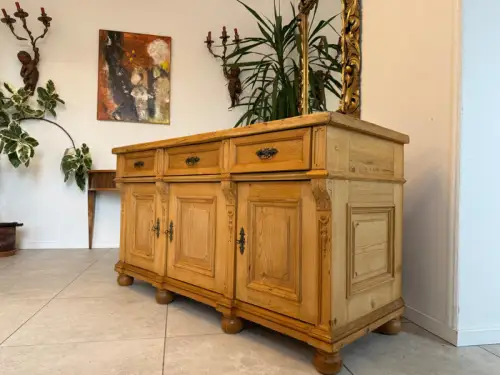 Bäuerliche Gründerzeit Anrichte Antik Kommode Naturholz Weichholz D1060