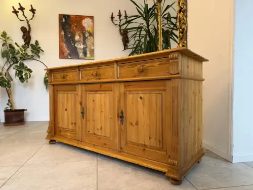 Bäuerliche Gründerzeit Anrichte Antik Kommode Naturholz Antik & Alt D1067