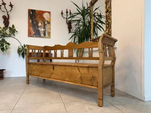 Provinzielle Biedermeier Truhenbank Landhausbank Antik D1087