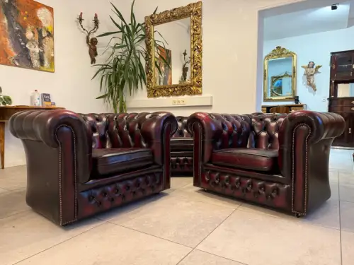 3er Ensemble Chesterfield Sofa Clubfauteuils Cultmöbel Antik D1027