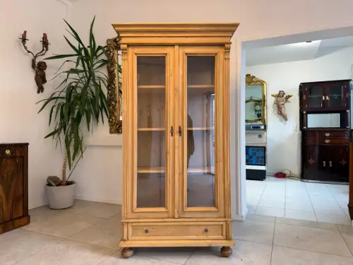Antike Bauernvitrine Vitrine Naturholz Bücherschrank Alte Bauernmöbel D1125