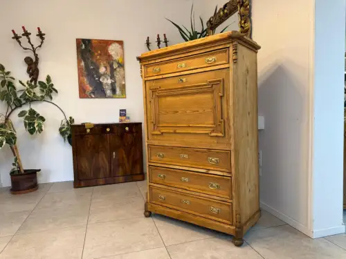 Restaurierter bäuerlicher Gründerzeit Sekretär Naturholz Antik WeichholzD1117