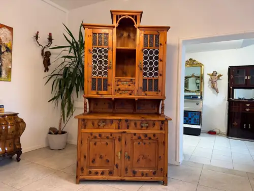 Alte Zirbenholz Kredenz Küchenvitrine Butzenglas Küchenschrank Landhausstil D116