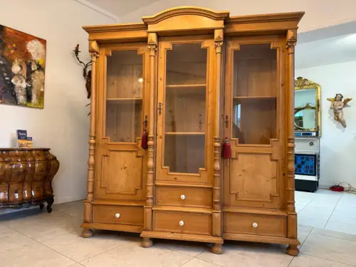 Originale Vitrine Säulen Glasvitrine Bücherschrank Bauernvitrine Antik Bauernkas