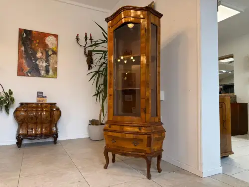 Barockstil Vitrine Intarsiert Nussholz Bücherschrank Stilschrank D1153