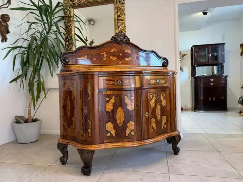 Barock Anrichte Original Nussfurniert Antiquität Restauriert Marketiert D1172