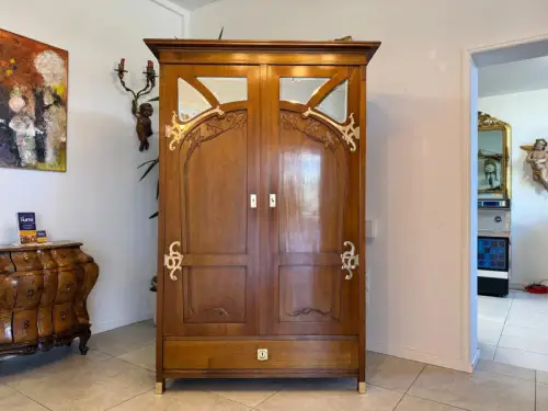 Antiker Restaurierter Jugendstil Spiegelschrank Kleiderschrank Bücherschrank D11