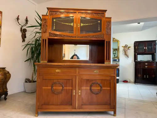 Elegantes Originales Jugendstil Designerbuffet Aufsatzbuffet Glasschrank D1188