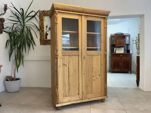 Originale Vitrine Bauernschrank Naturholz Bücherschrank Bauernvitrine Antik G135