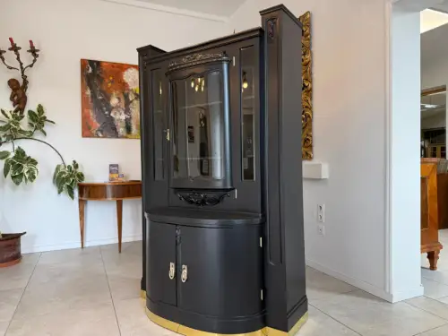 Restauriertes Jugendstil Aufsatzbuffet Bücherschrank Schwarz Antik G2172-1