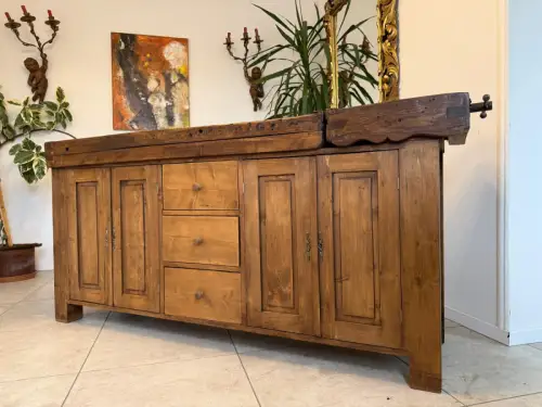 Historische Hobelbank Werkbank Pult Tresen Ladenschrank Designerstück D1247