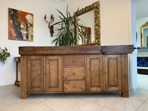 Historische Hobelbank Werkbank Pult Tresen Ladenschrank Designerstück D1248