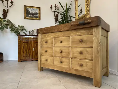 Hobelbank,Werkbank Ladentisch Antik Massivholz D2275