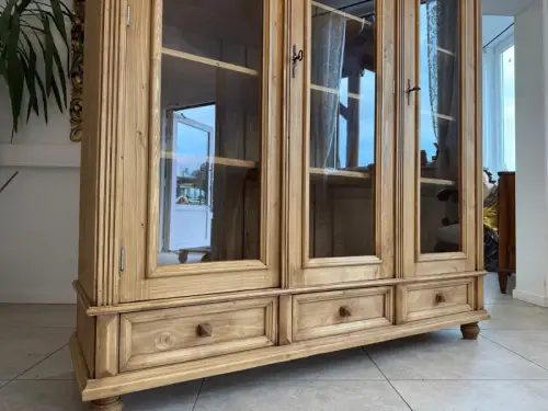 Bäuerliche Vitrine Bauernvitrine Naturholz Bücherschrank D2288