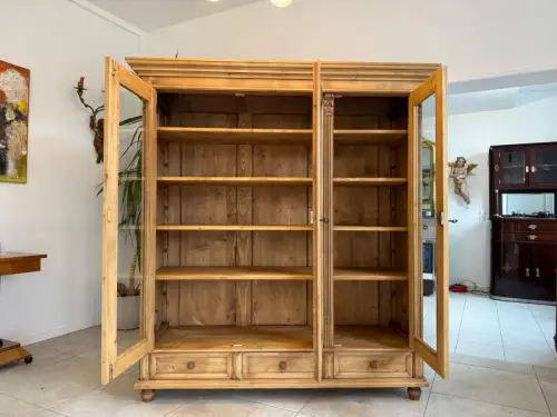 Bäuerliche Vitrine Bauernvitrine Naturholz Bücherschrank D2288