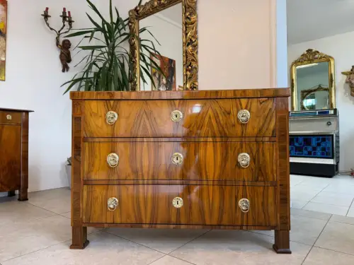 Biedermeier Kommode 3 Ladenkommode Nussholz Antiquität Restauriert D2292