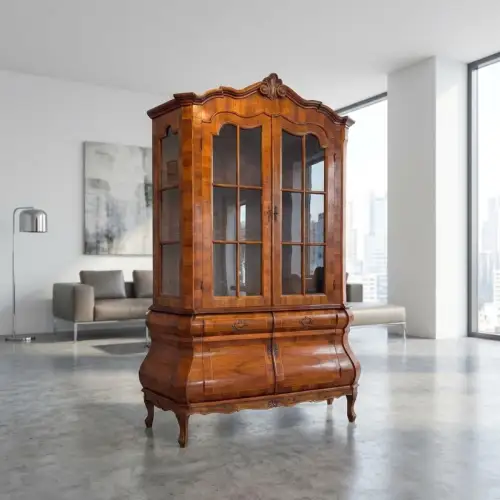Barockstil Vitrine Intarsiert Nussholz Bücherschrank Stilschrank D2305