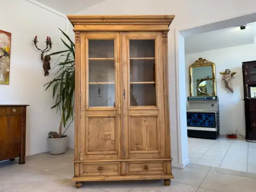 Bäuerliche Vitrine Bauernvitrine Bücherschrank Bauernschrank Glasschrank D2327