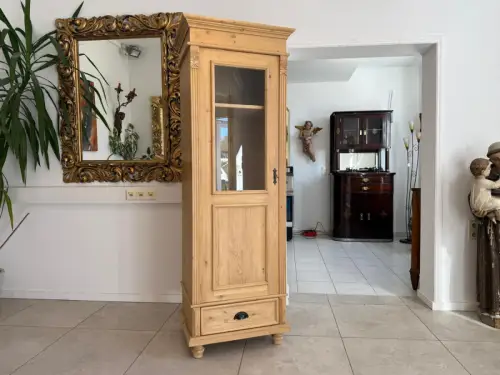 Antike Bauernvitrine Vitrine Naturholz Bücherschrank Alte Bauernmöbel D2345
