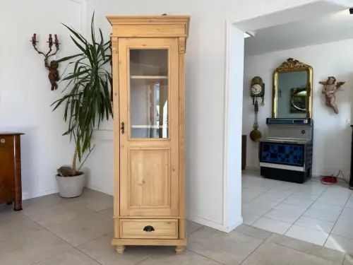 Antike Bauernvitrine Vitrine Naturholz Bücherschrank Alte Bauernmöbel D2346