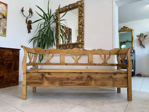 Provinzielle Biedermeier Truhenbank Landhausbank Antik D2416