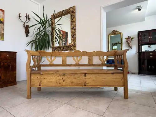 Provinzielle Biedermeier Truhenbank Landhausbank Antik D2417