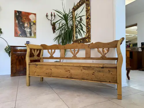 Provinzielle Biedermeier Truhenbank Landhausbank Antik D2413