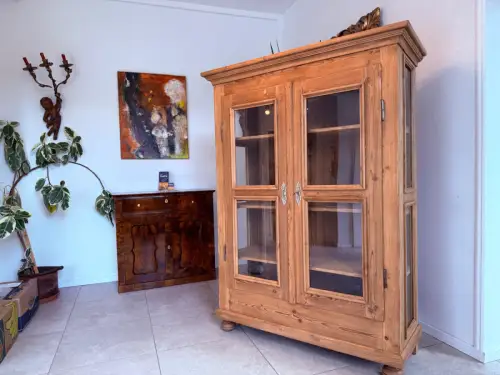 Antike Bauernvitrine Vitrine Naturholz Bücherschrank Alte Bauernmöbel D2466