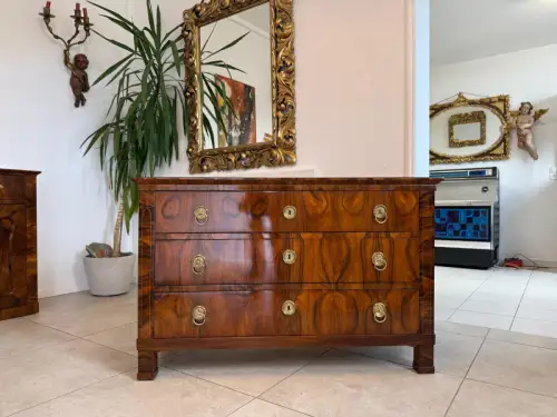 Biedermeier Kommode 3 Ladenkommode Nussholz Antiquität Restauriert D2474